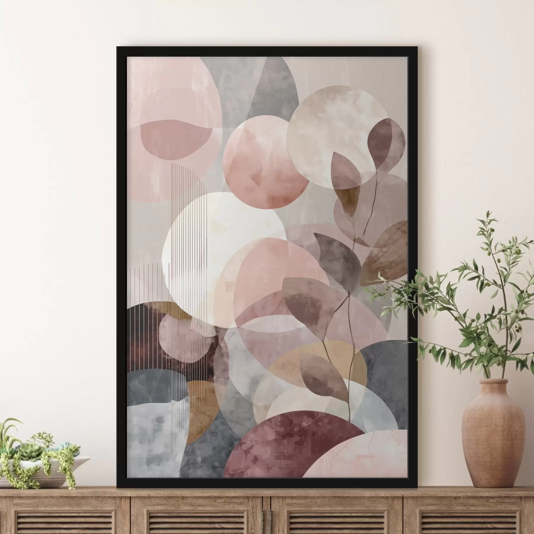 Fototapety Geometrické tvary a botanické prvky v modernom minimalistickom štýle f47975