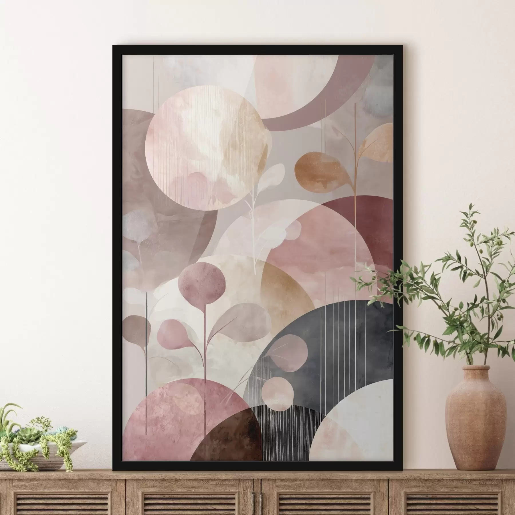 Fototapety Kompozícia priehľadných kruhov a štýlizovaných vetiev f47978