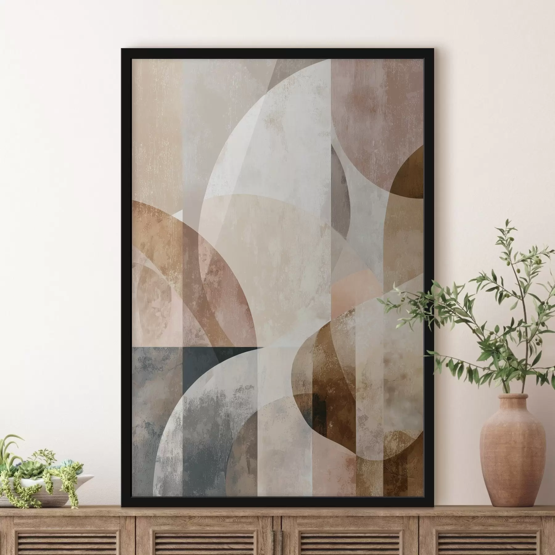 Fototapety Moderná kompozícia s kruhovými tvarmi a vertikálnymi ťahmi f47980