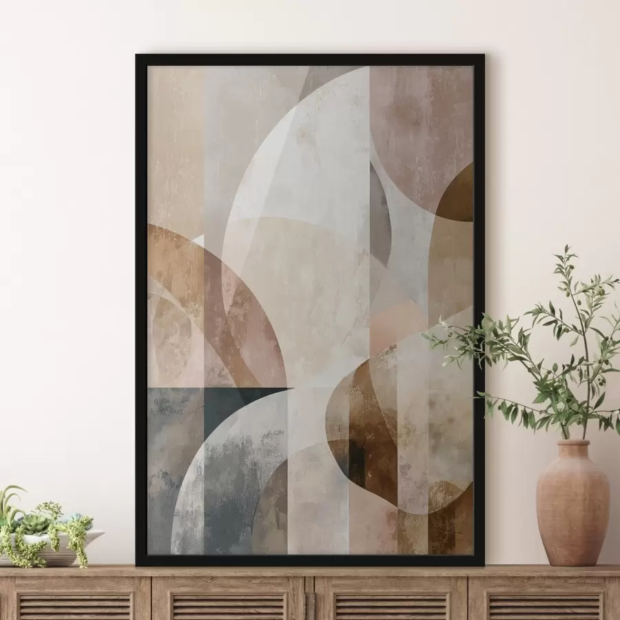 Fototapety Moderná kompozícia s kruhovými tvarmi a vertikálnymi ťahmi f47980