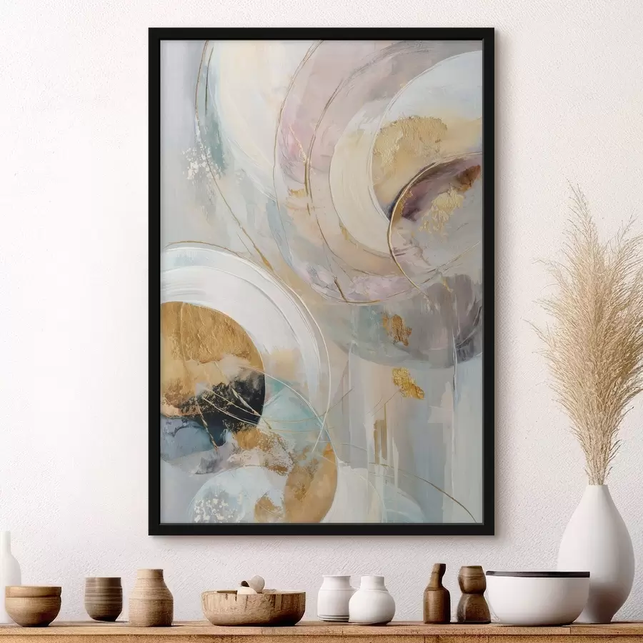 Fototapety Kompozícia s vrstvenými kruhovými prvkami a ťahmi štetcom f47983