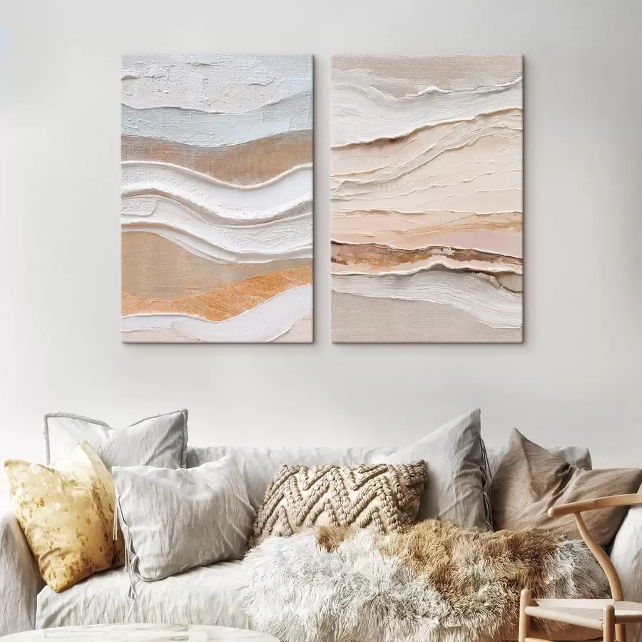 Obraz Minimalistický diptych s textúrovanými vlnami na ľanovom pozadí m30031