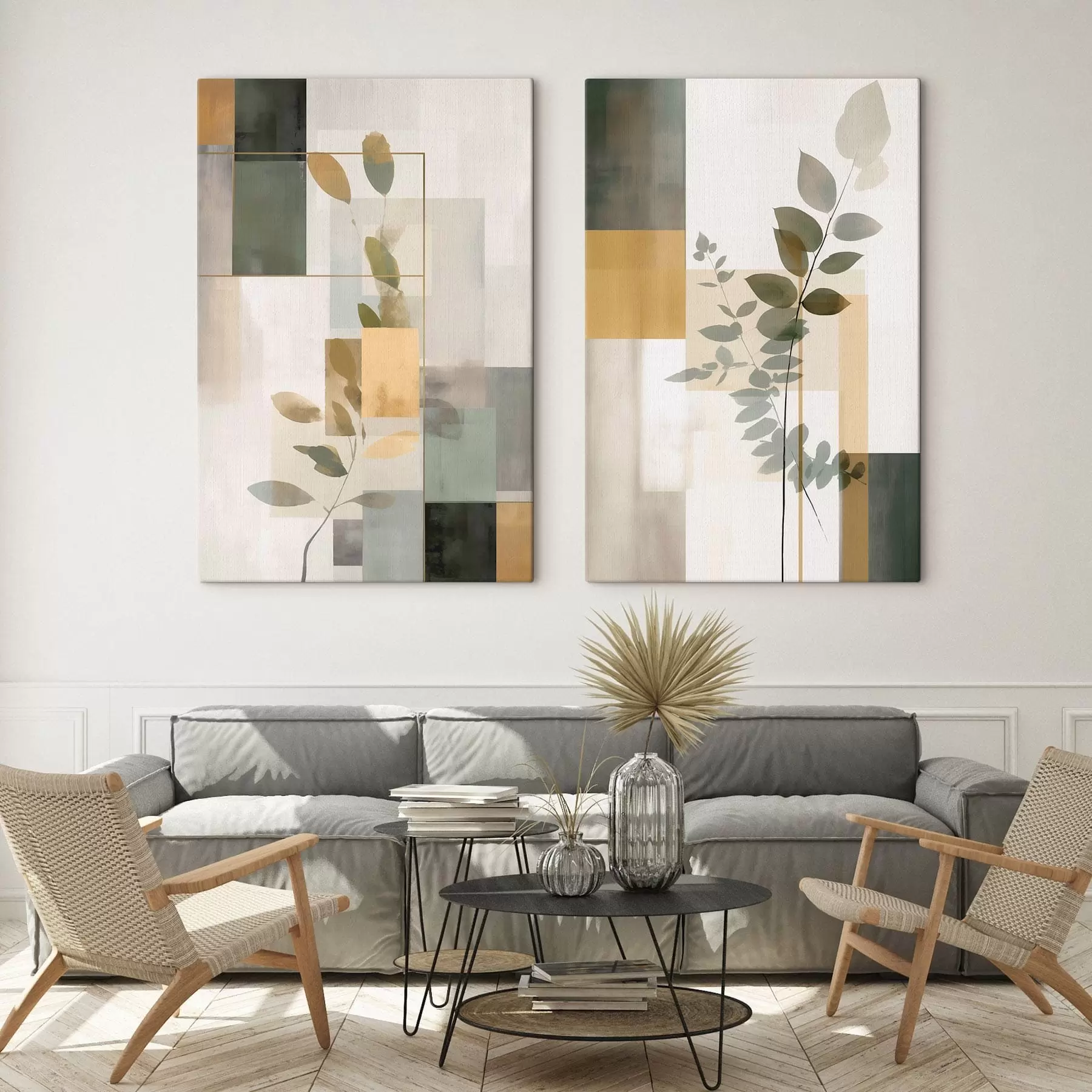 Obraz Geometrická abstrakcia s vetvičkami a lístkami m30128