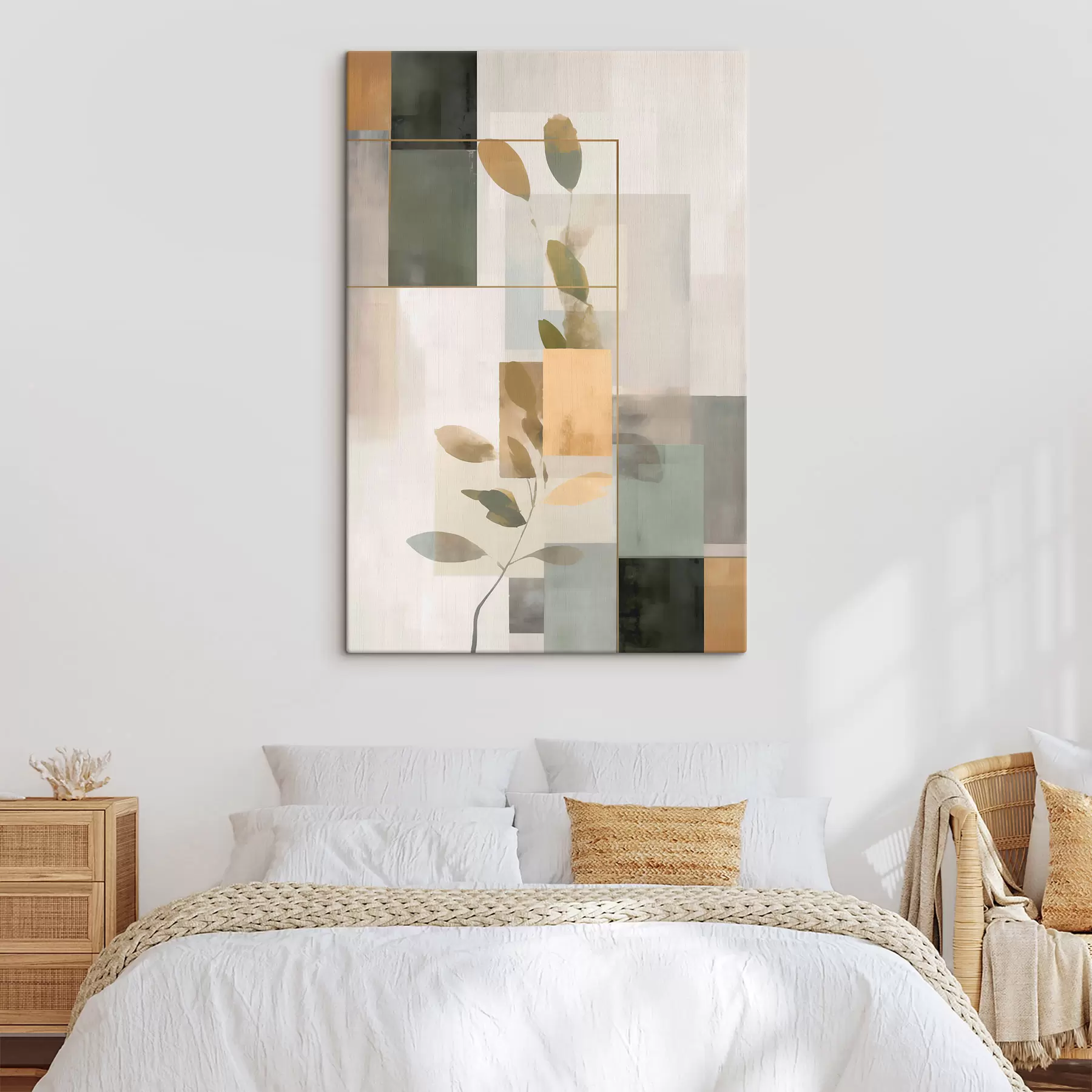 Obraz Geometrická abstrakcia s vetvičkami a lístkami s48020