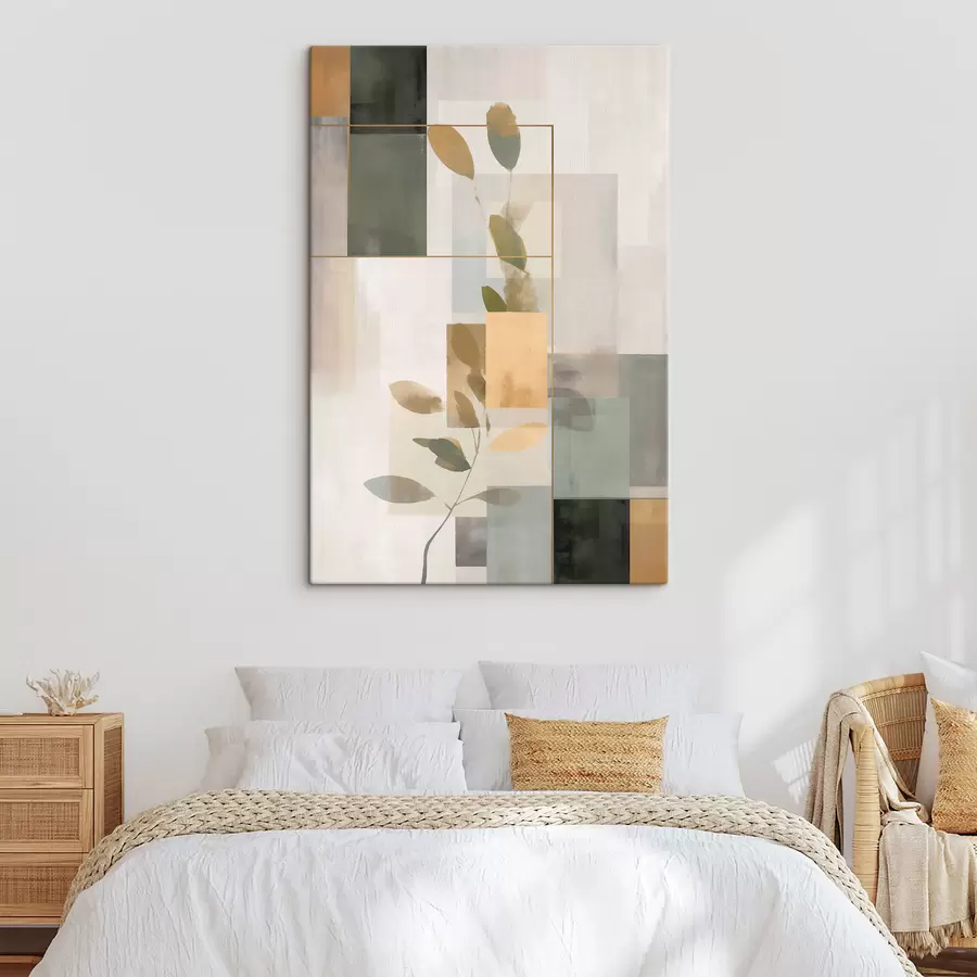 Obraz Geometrická abstrakcia s vetvičkami a lístkami s48020