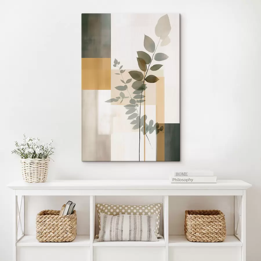 Obraz Geometrická abstrakcia s vetvičkami a lístkami s48171