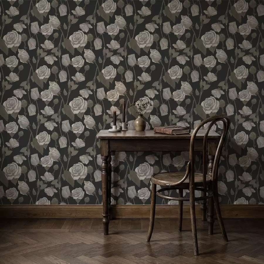 Fototapety Kvetinový vzor s ružami na tmavom pozadí a01123