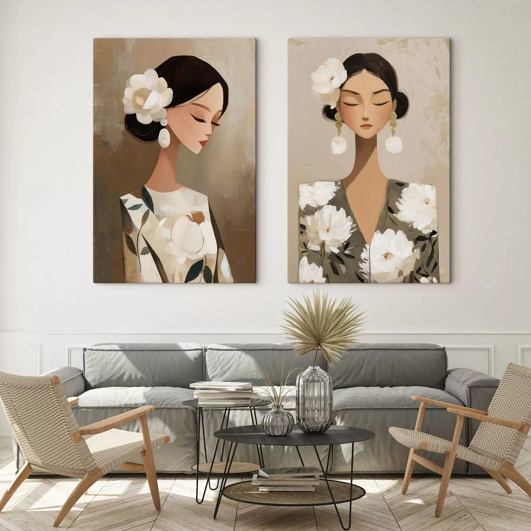 Obraz Portrét ženy s bielou kvetinou vo vlasoch m30164