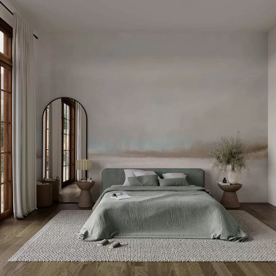 Fototapety Hmlistá krajina s jazerom a lesom w05319