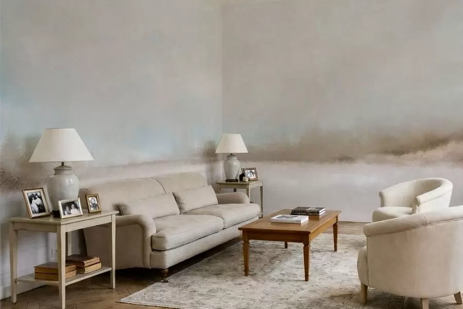 Fototapety Hmlistá krajina s jazerom a lesom w05319