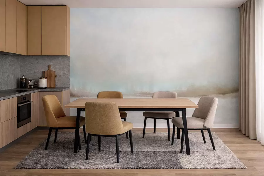 Fototapety Hmlistá krajina s jazerom a lesom w05319