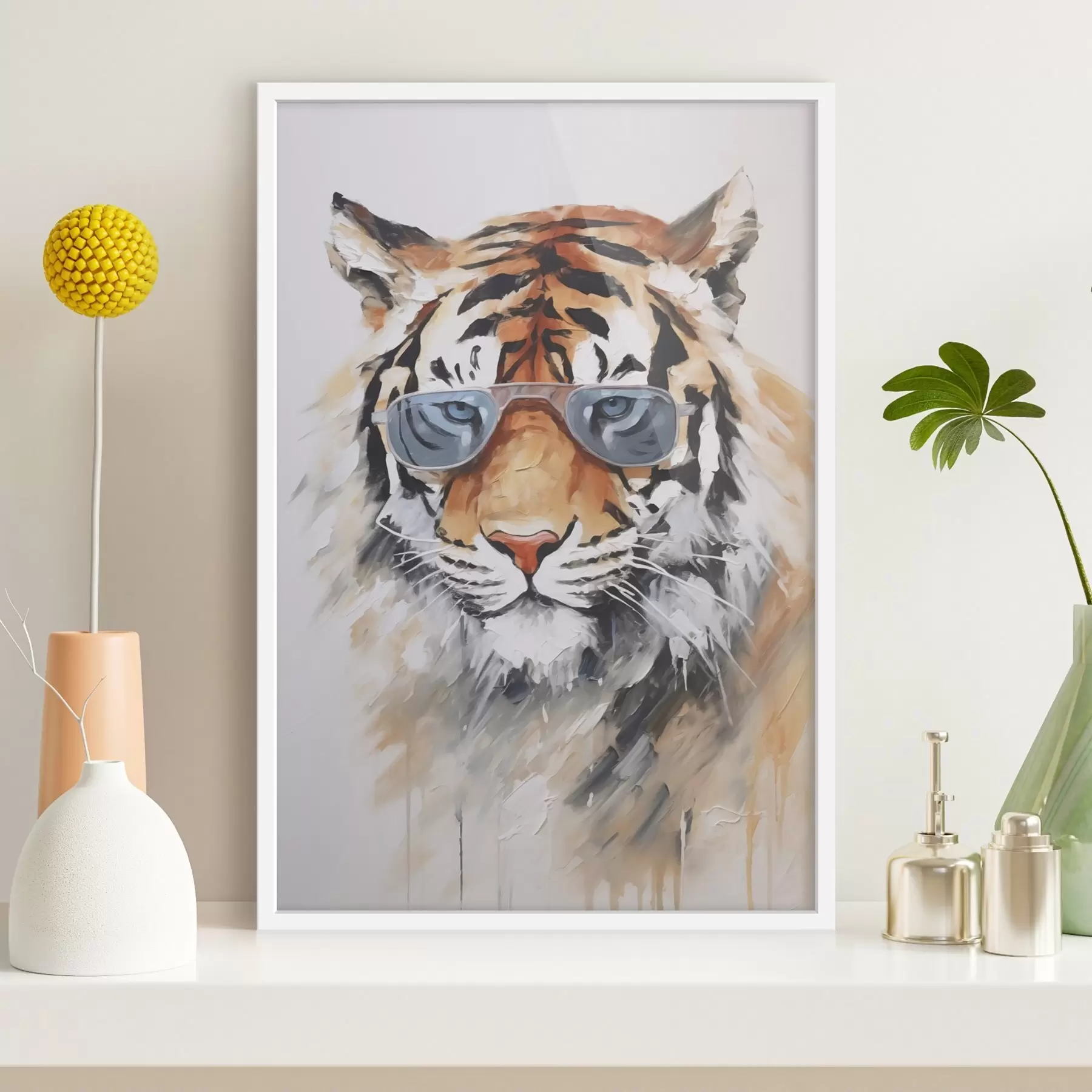Fototapety Tiger v okuliaroch imitácia maľby f48319