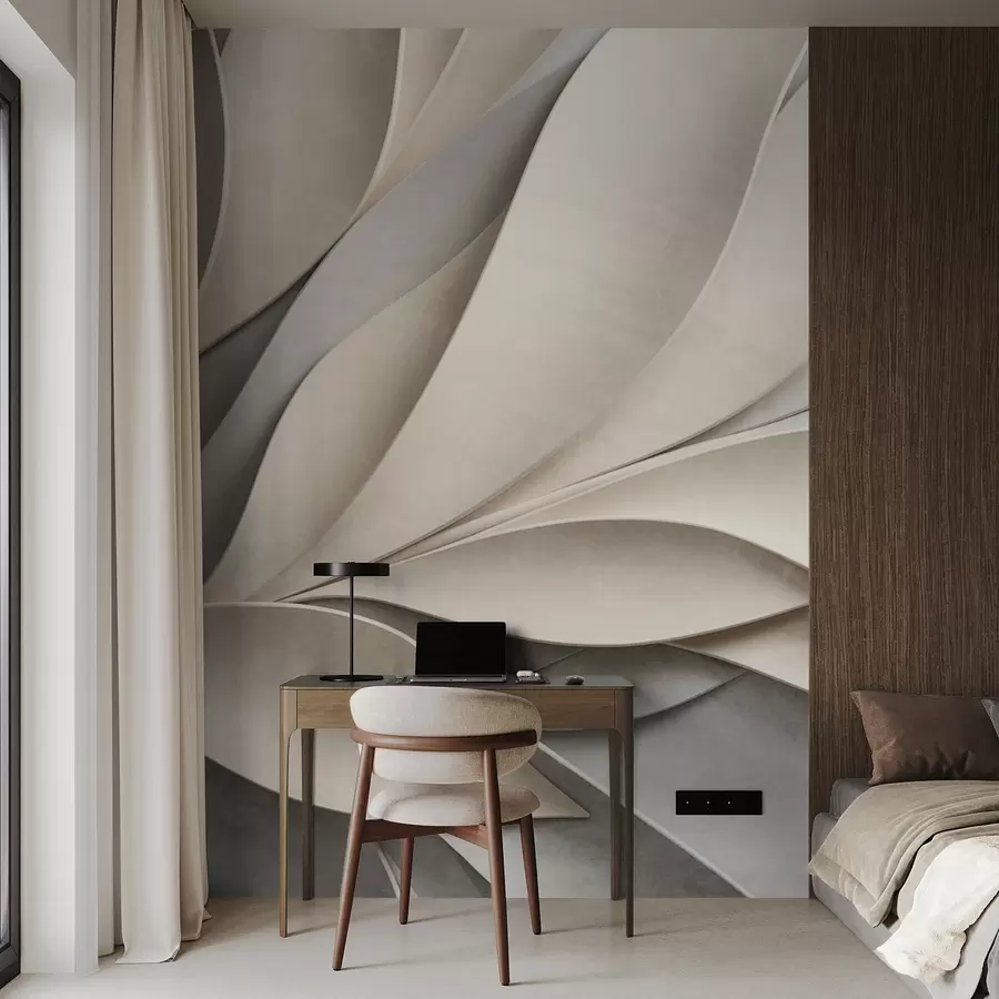 Fototapety Abstraktné listy v béžovej a sivej farbe, textúrované moderné umenie w09769