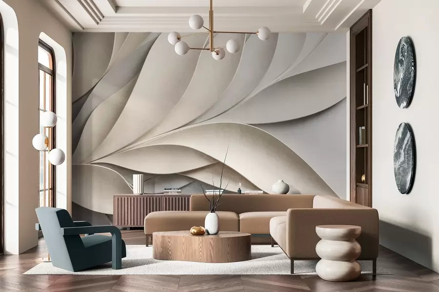 Fototapety Abstraktné listy v béžovej a sivej farbe, textúrované moderné umenie w09769