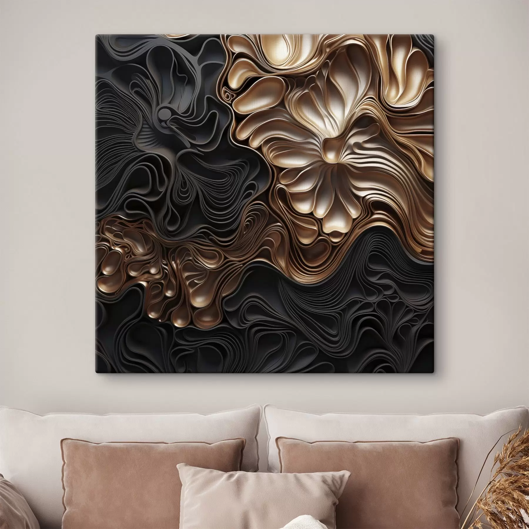 Obraz Abstraktné, plynulé, organické tmavé tvary, ktoré vytvárajú textúrované dielo moderného umenia s48383