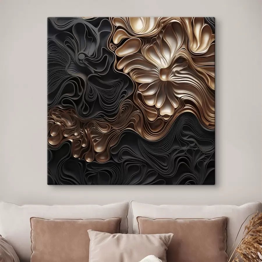 Obraz Abstraktné, plynulé, organické tmavé tvary, ktoré vytvárajú textúrované dielo moderného umenia s48383