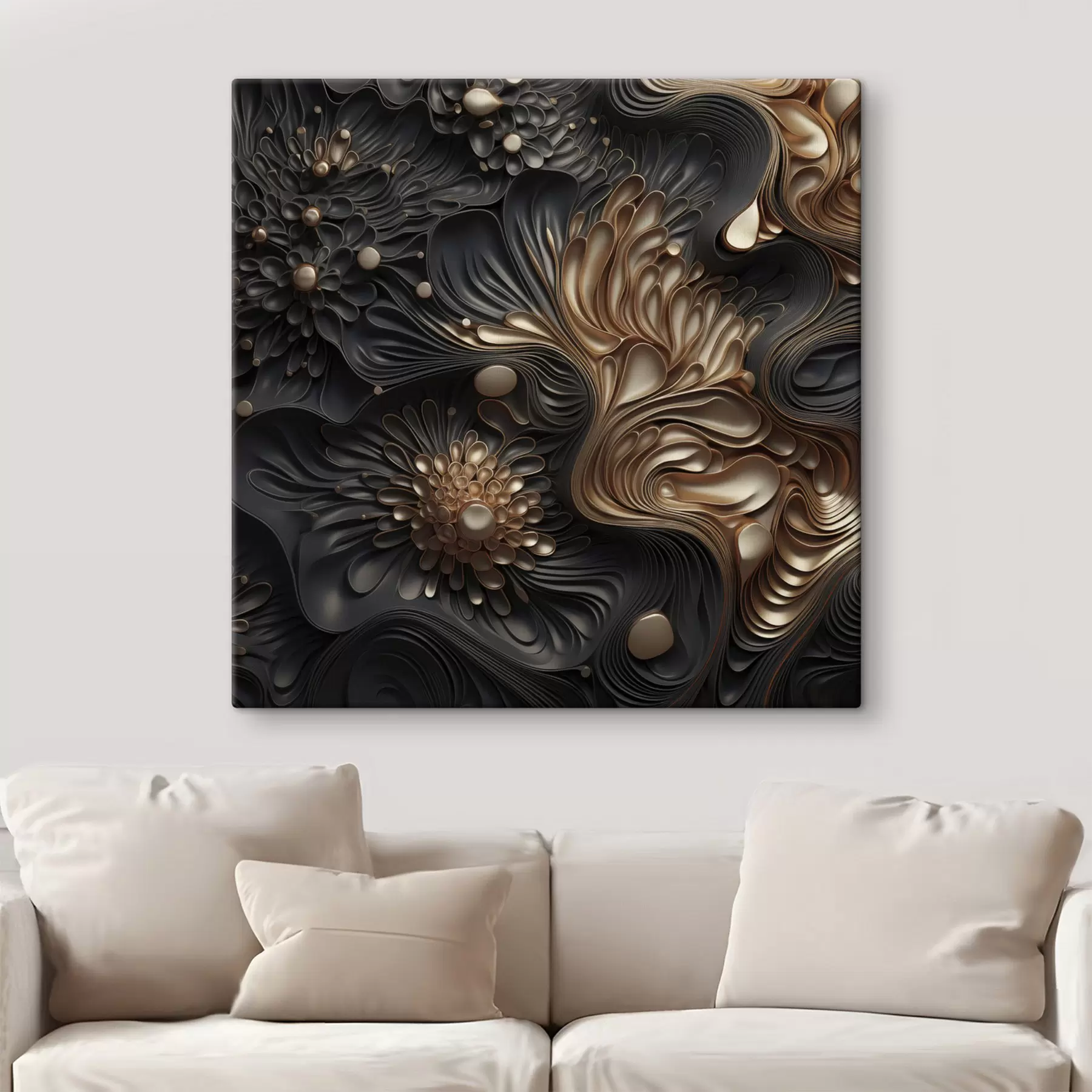 Obraz Abstraktné, plynulé, organické tmavé tvary, ktoré vytvárajú textúrované dielo moderného umenia s48384