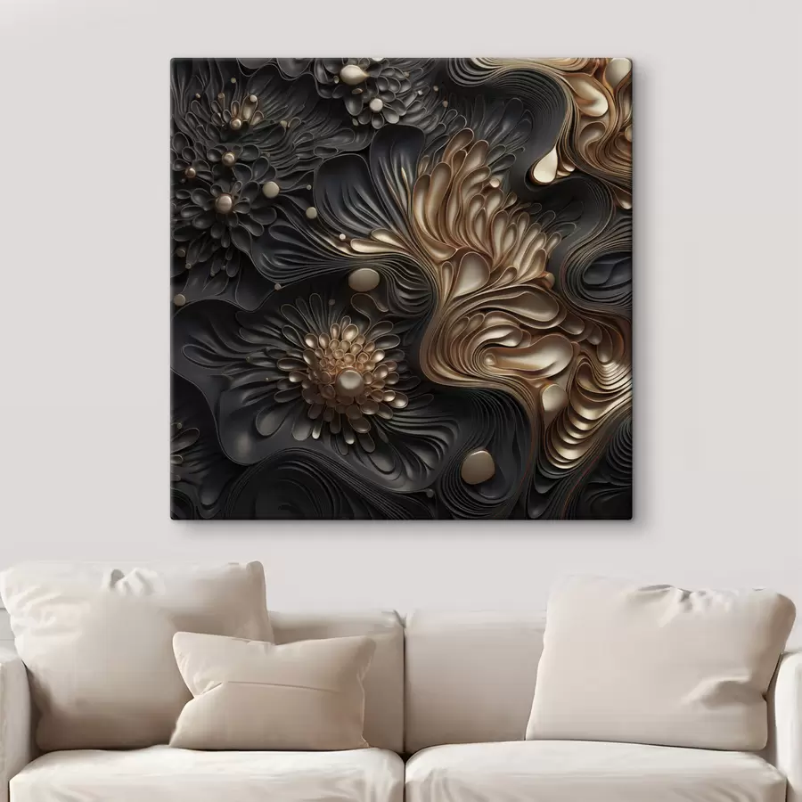 Obraz Abstraktné, plynulé, organické tmavé tvary, ktoré vytvárajú textúrované dielo moderného umenia s48384