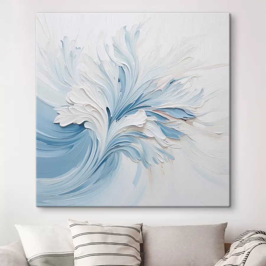 Obraz Bielo-svetlomodrý abstraktný kvetinový vzor s textúrovanými okvetnými lístkami a vírivými čiarami s48395