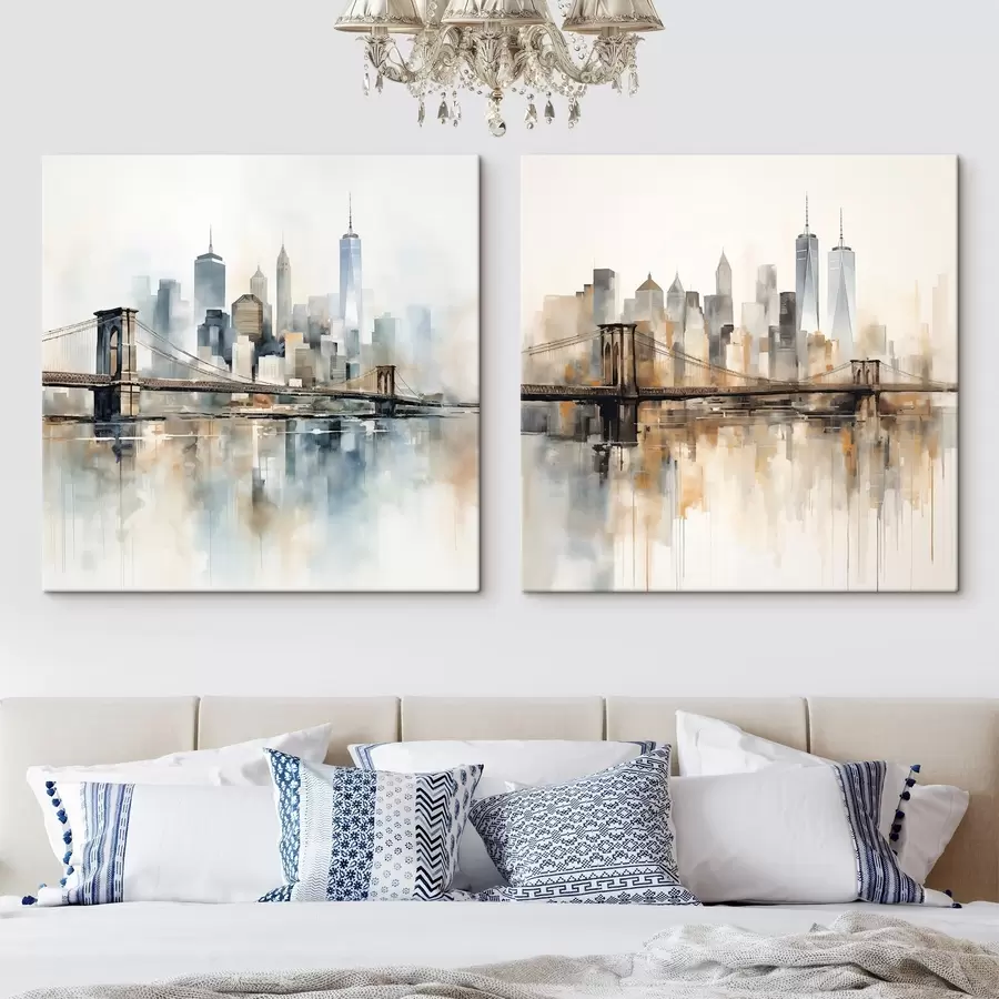 Obraz Abstraktný panoramatický pohľad na mesto, v štýle akvarelu m30207