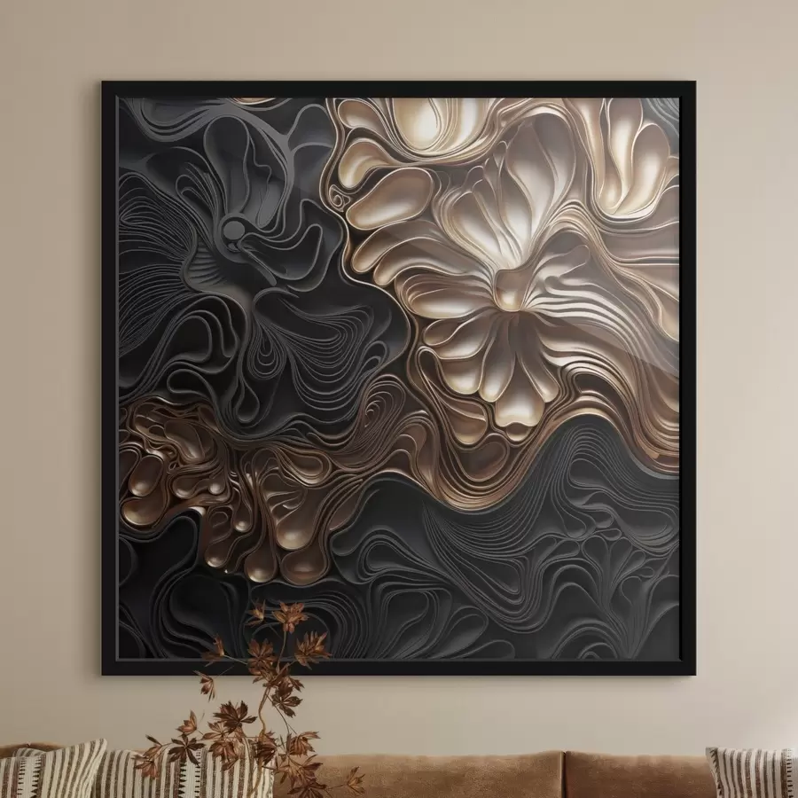 Fototapety Abstraktné, plynulé, organické tmavé tvary, ktoré vytvárajú textúrované dielo moderného umenia f48383