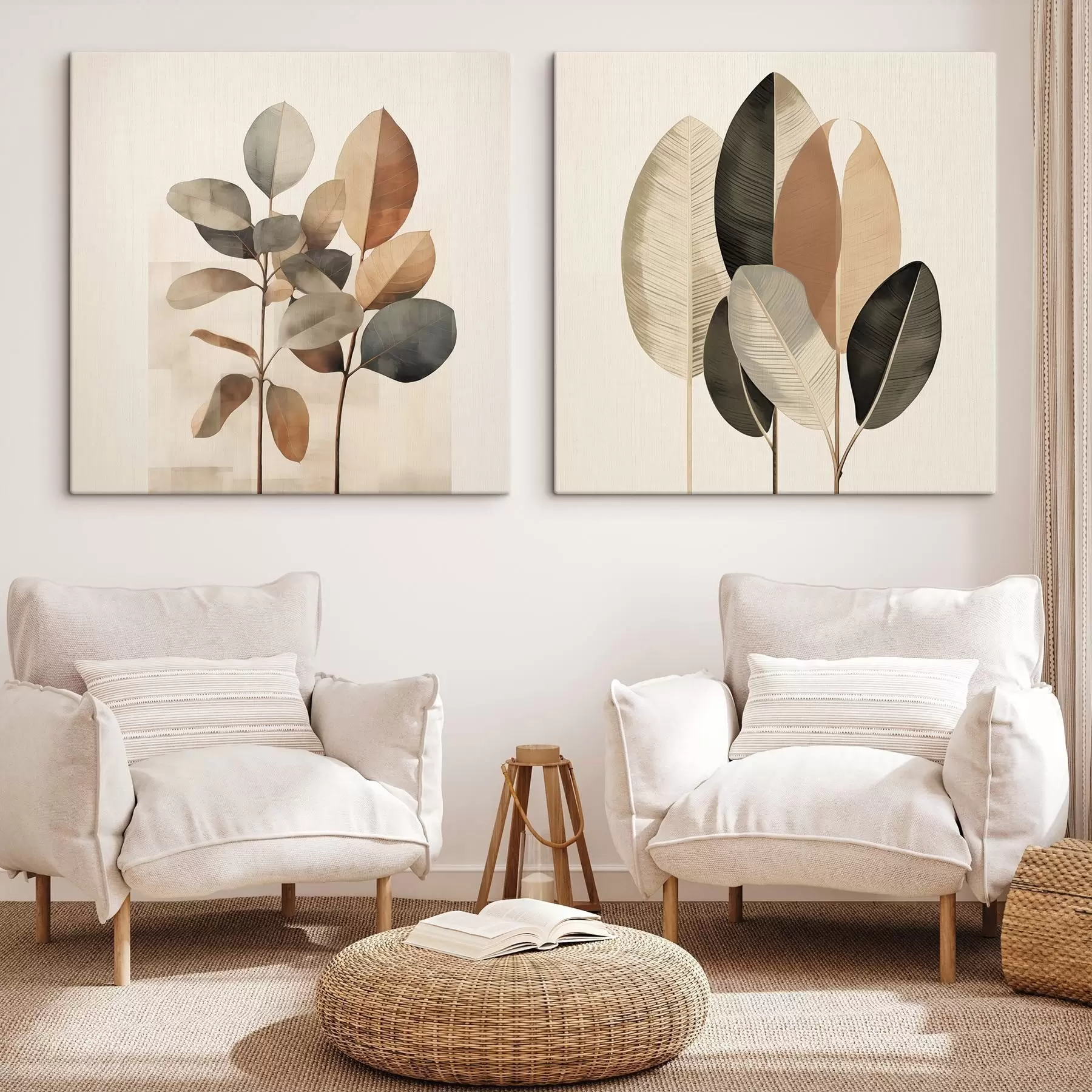 Obraz Vysoké rastliny s oválnymi listami v tlmených odtieňoch s abstraktnými obdĺžnikovými tvarmi m30211