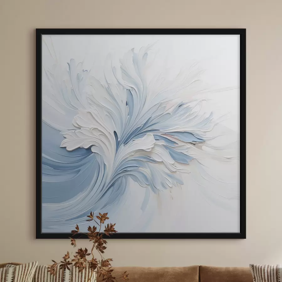 Fototapety Bielo-svetlomodrý abstraktný kvetinový vzor s textúrovanými okvetnými lístkami a vírivými čiarami f48395