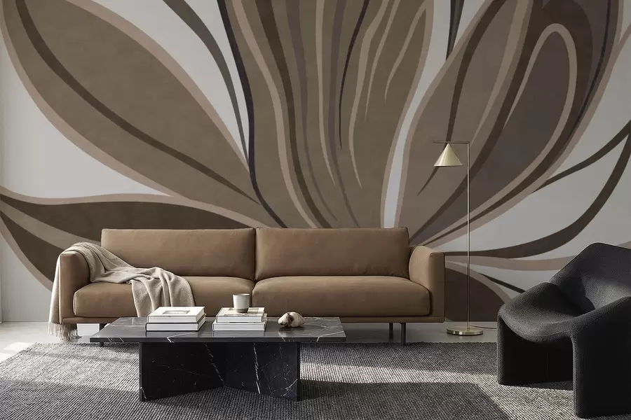 Fototapety Štýlizovaná kvetina s vlniacimi sa líniami v hnedých odtieňoch w05147