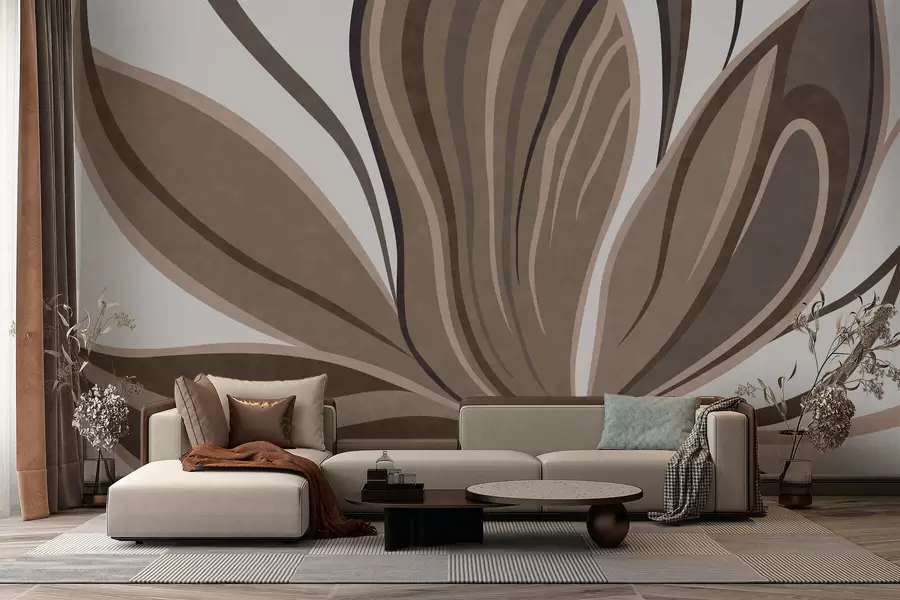 Fototapety Štýlizovaná kvetina s vlniacimi sa líniami v hnedých odtieňoch w05147