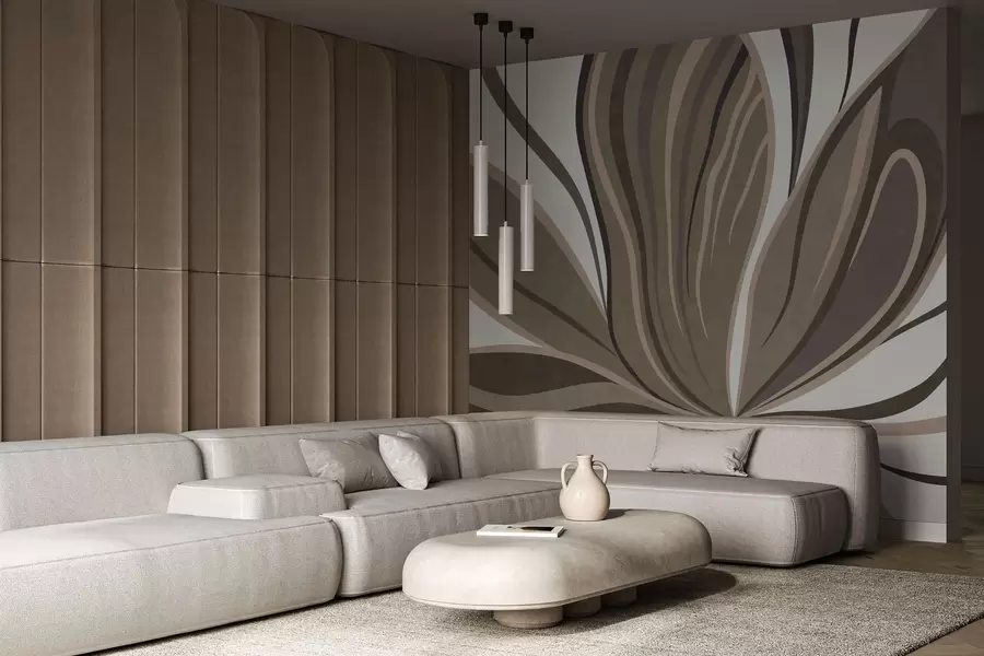 Fototapety Štýlizovaná kvetina s vlniacimi sa líniami v hnedých odtieňoch w05147