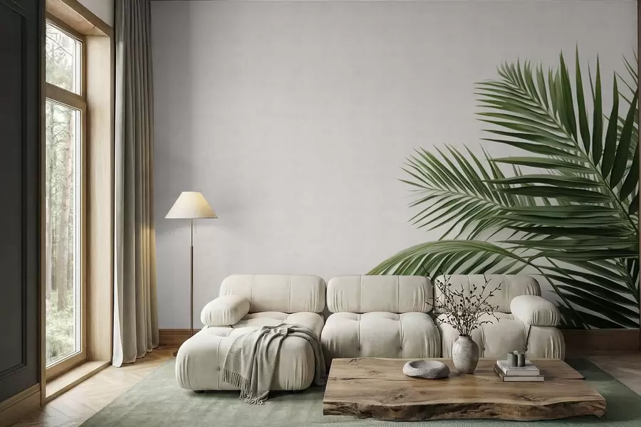 Fototapety Zelené palmové listy na svetlom pozadí w05391