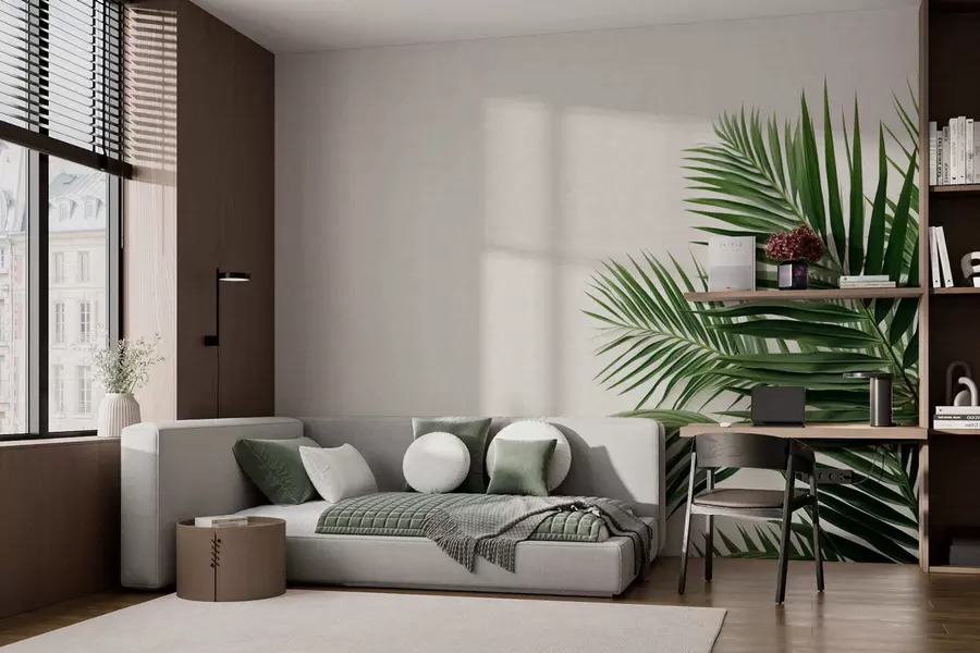 Fototapety Zelené palmové listy na svetlom pozadí w05391