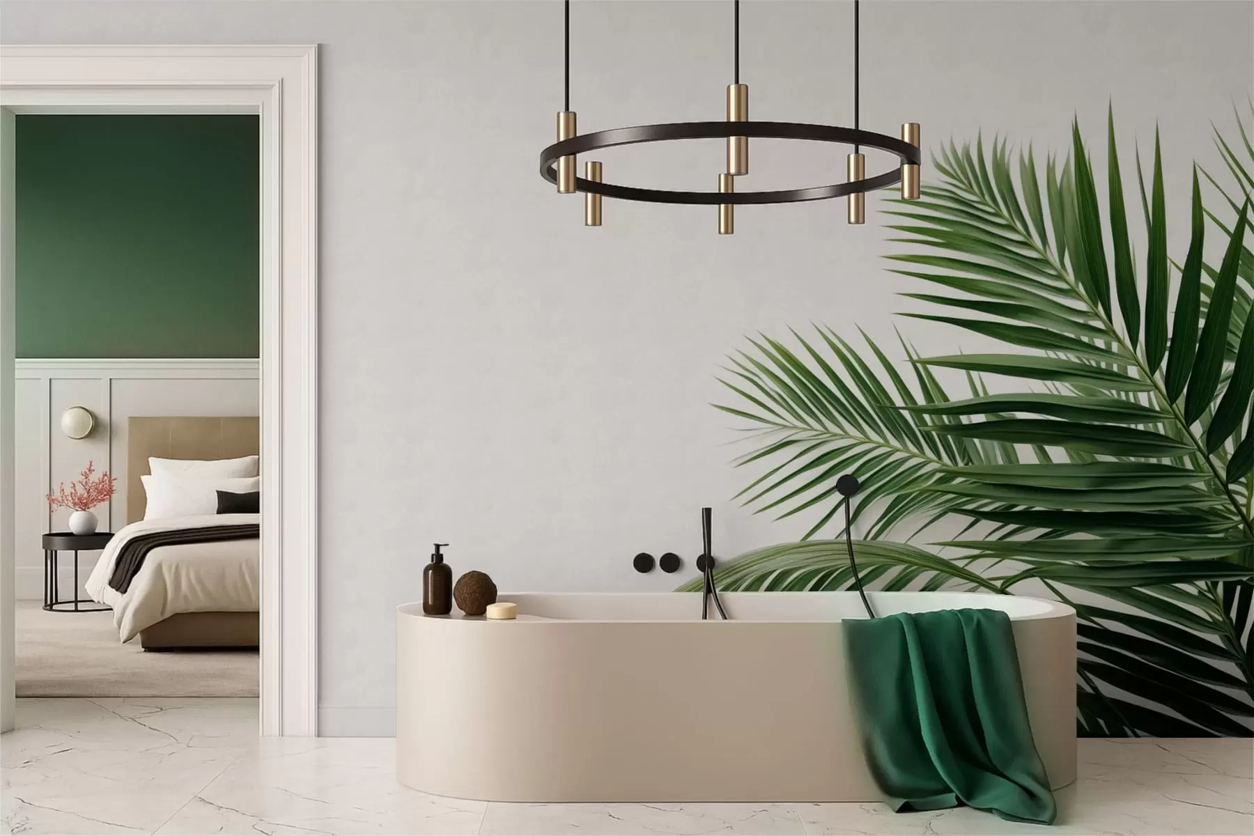 Fototapety Zelené palmové listy na svetlom pozadí w05391