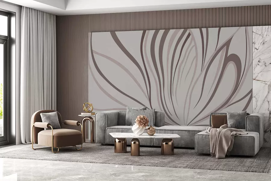 Fototapety Štýlizovaná kvetina s jemnými líniami v ružovo-béžových odtieňoch w05392v1