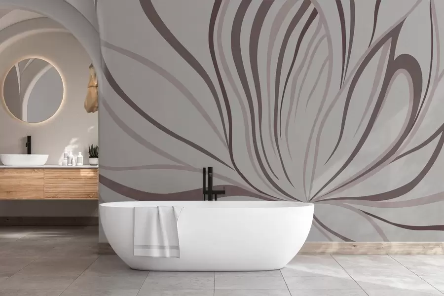 Fototapety Štýlizovaná kvetina s jemnými líniami v ružovo-béžových odtieňoch w05392v1