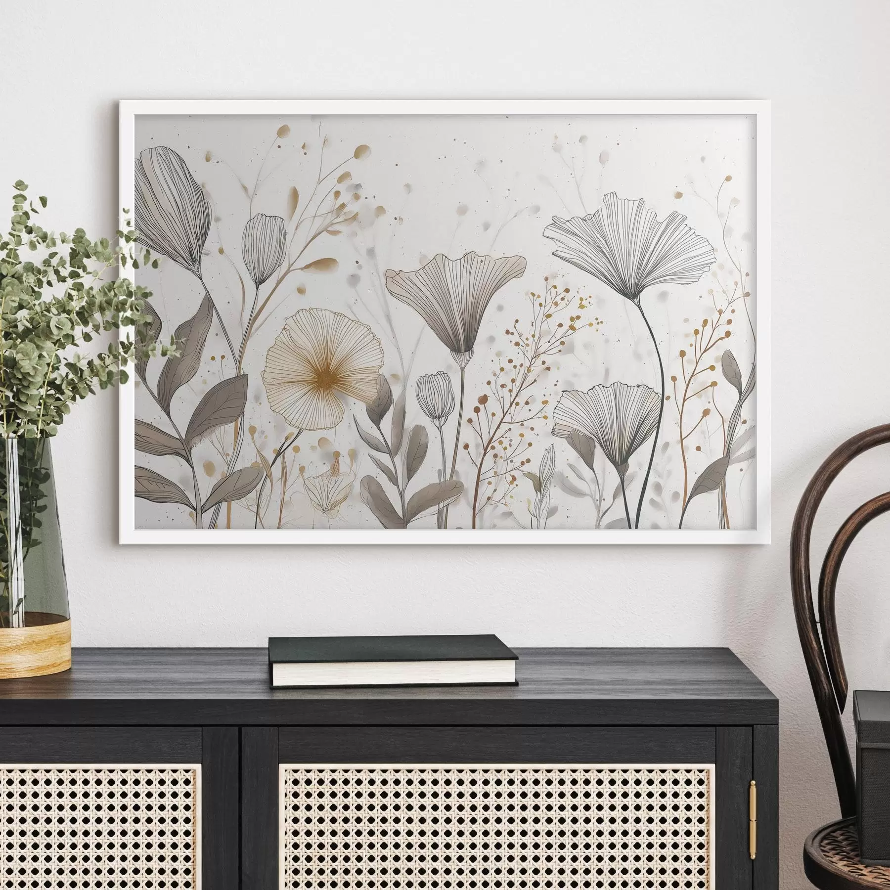 Fototapety Grafické kvety a trávy, minimalizmus f48484