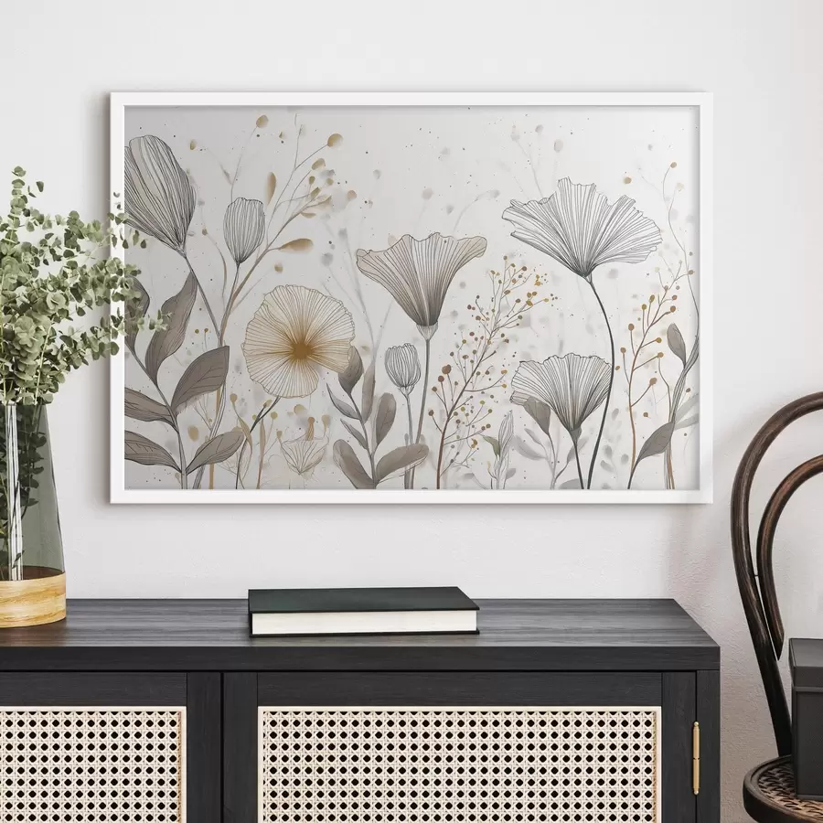 Fototapety Grafické kvety a trávy, minimalizmus f48484