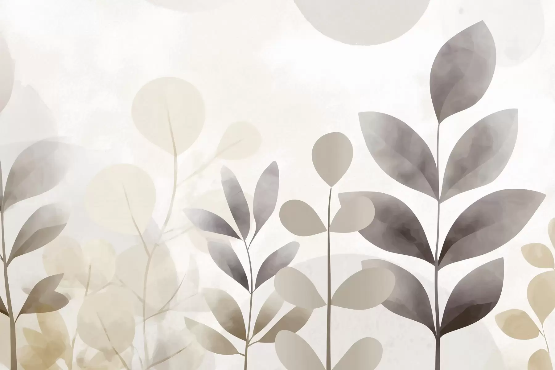 Fototapety Béžové a sivé siluety listov, minimalizmus f48487