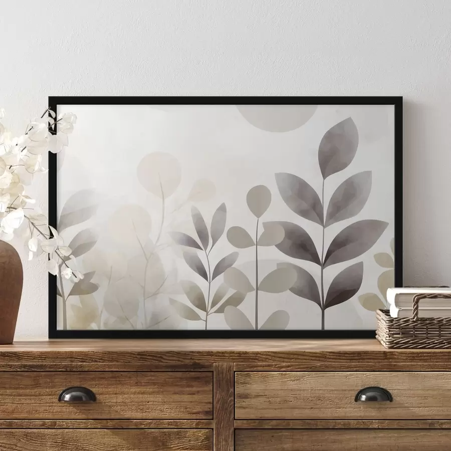 Fototapety Béžové a sivé siluety listov, minimalizmus f48487