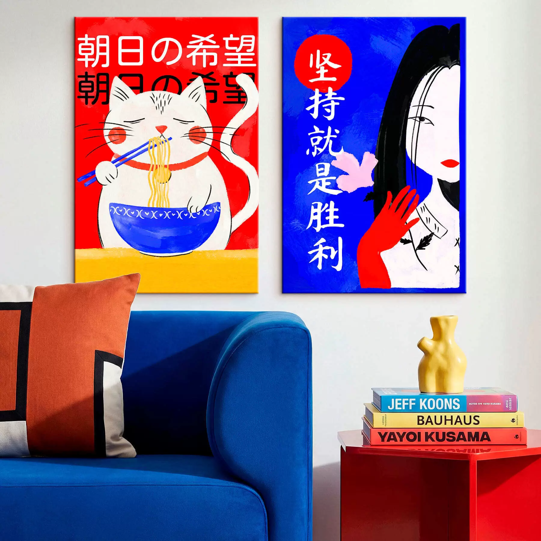 Obraz Dvojdielny obraz s mačkou a portrétom ženy v výraznom štýle m30233