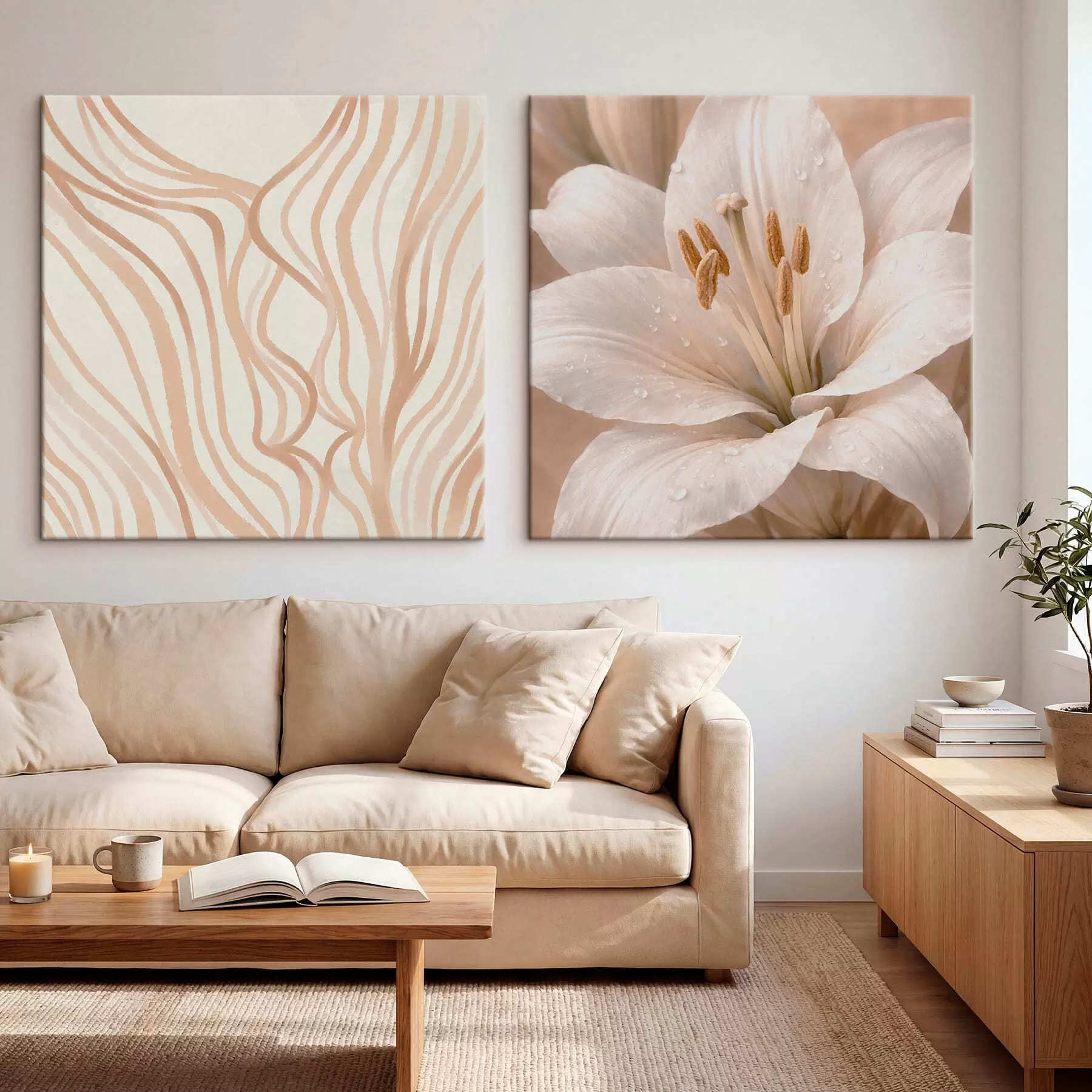 Obraz Dvojdielny obraz s kvetmi a abstraktnými tvarmi m30236