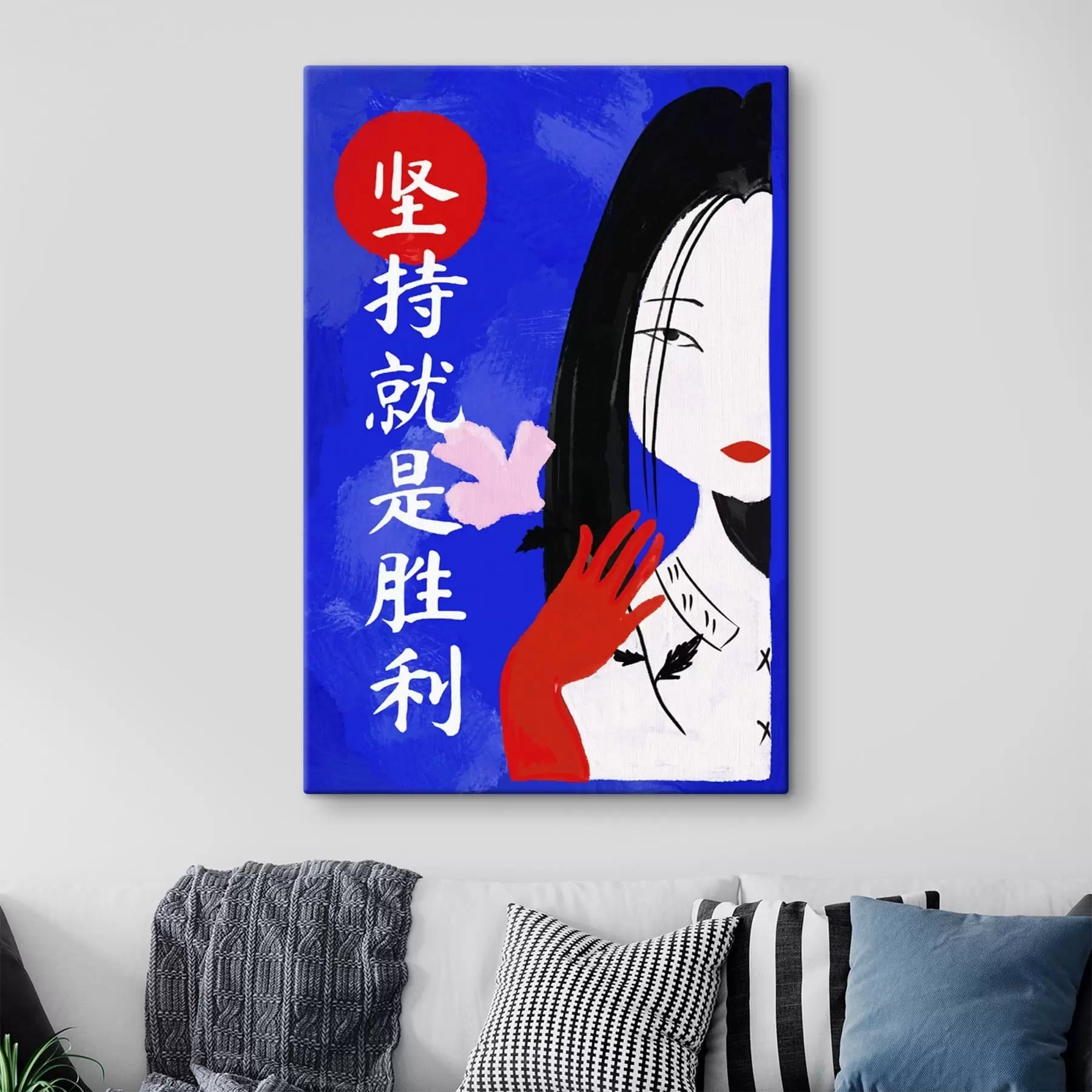 Obraz Štýlový portrét ženy s modrým pozadím a textom s48032