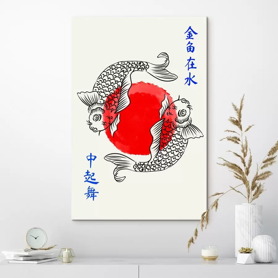 Obraz Dve ozdobné rybky okolo červeného kruhu s48033