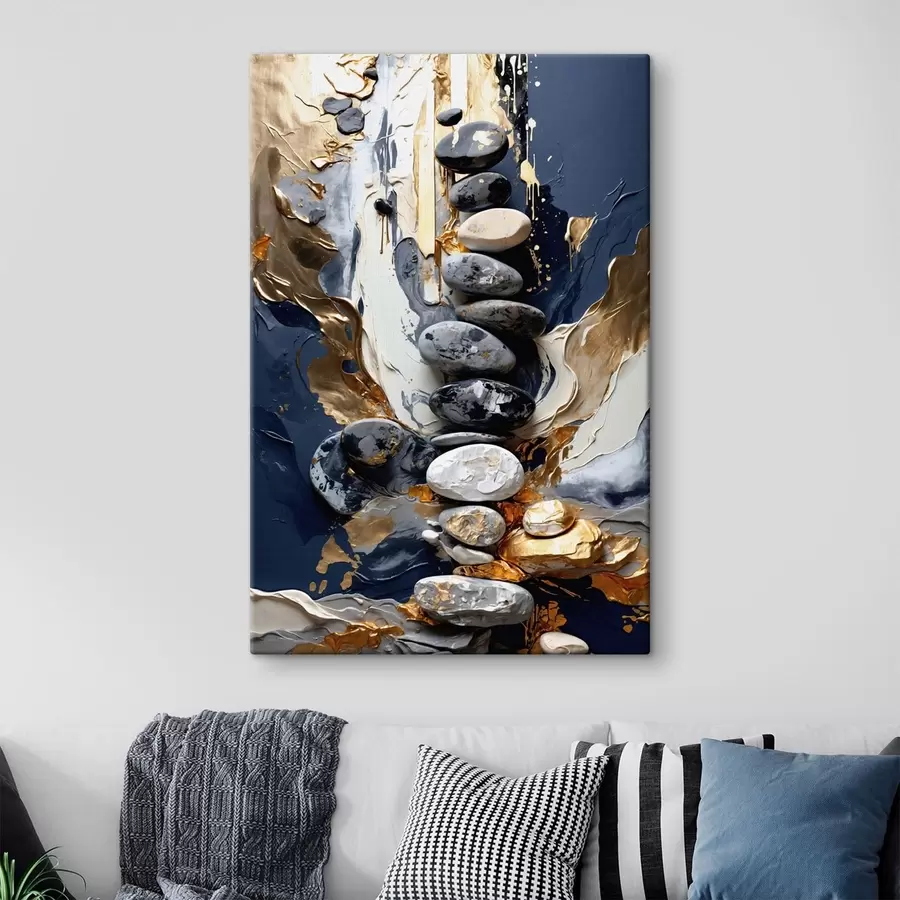 Obraz Abstraktná kompozícia s kameňmi a textúrovanými ťahmi s48362