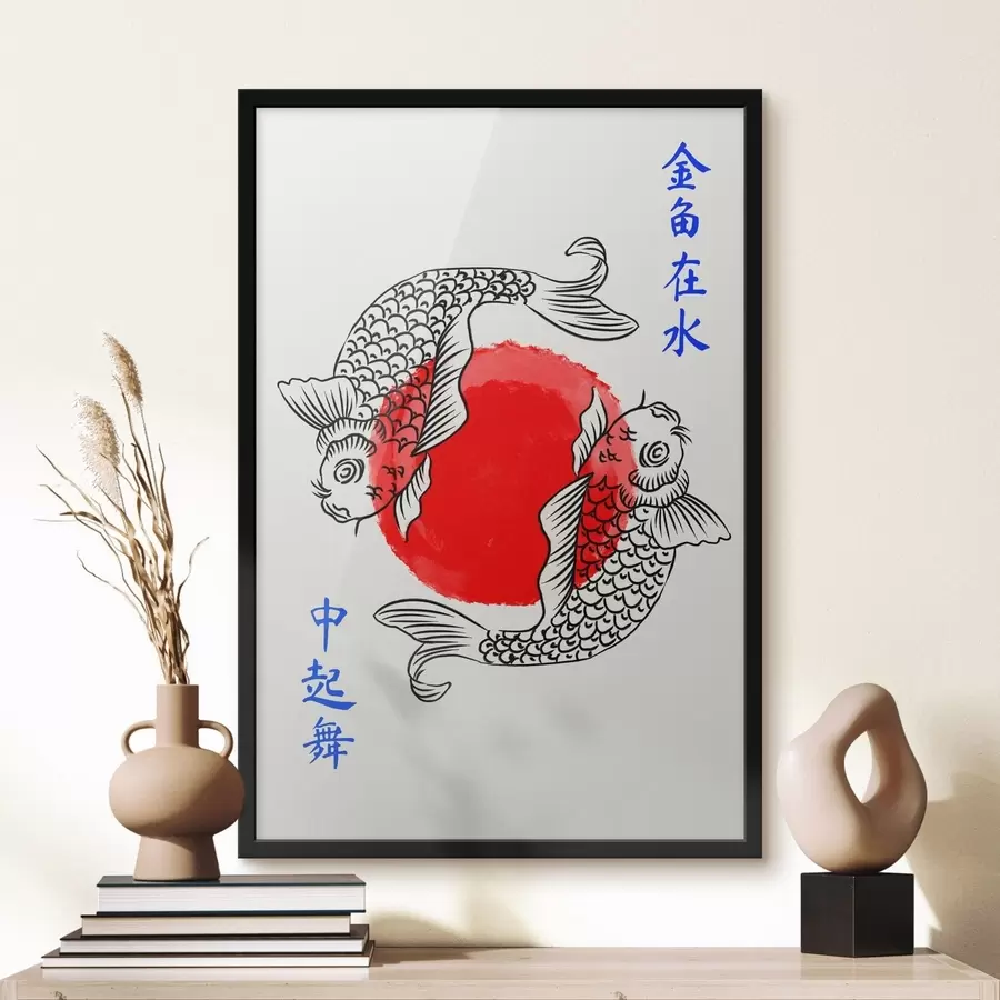 Fototapety Dve ozdobné rybky okolo červeného kruhu f48033