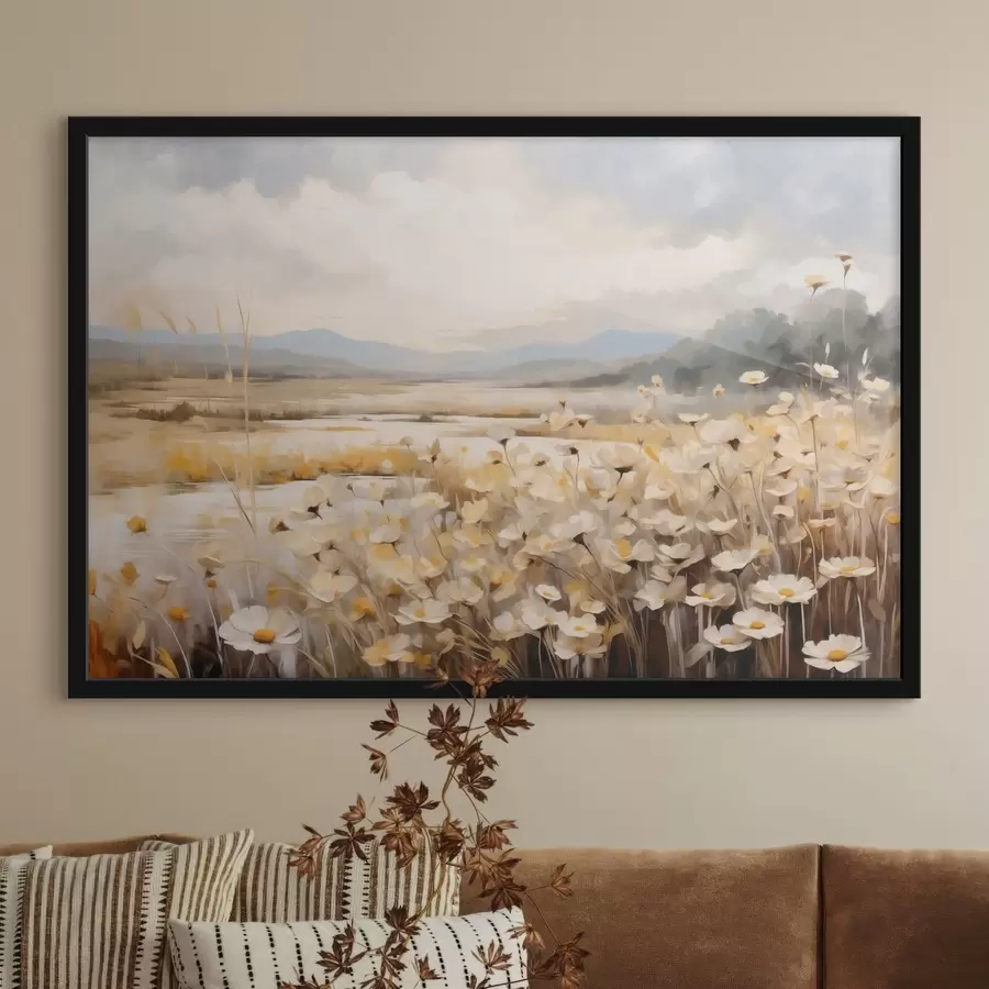 Fototapety Kvety v prírode pri vode v jemnom maliarskom štýle f48354