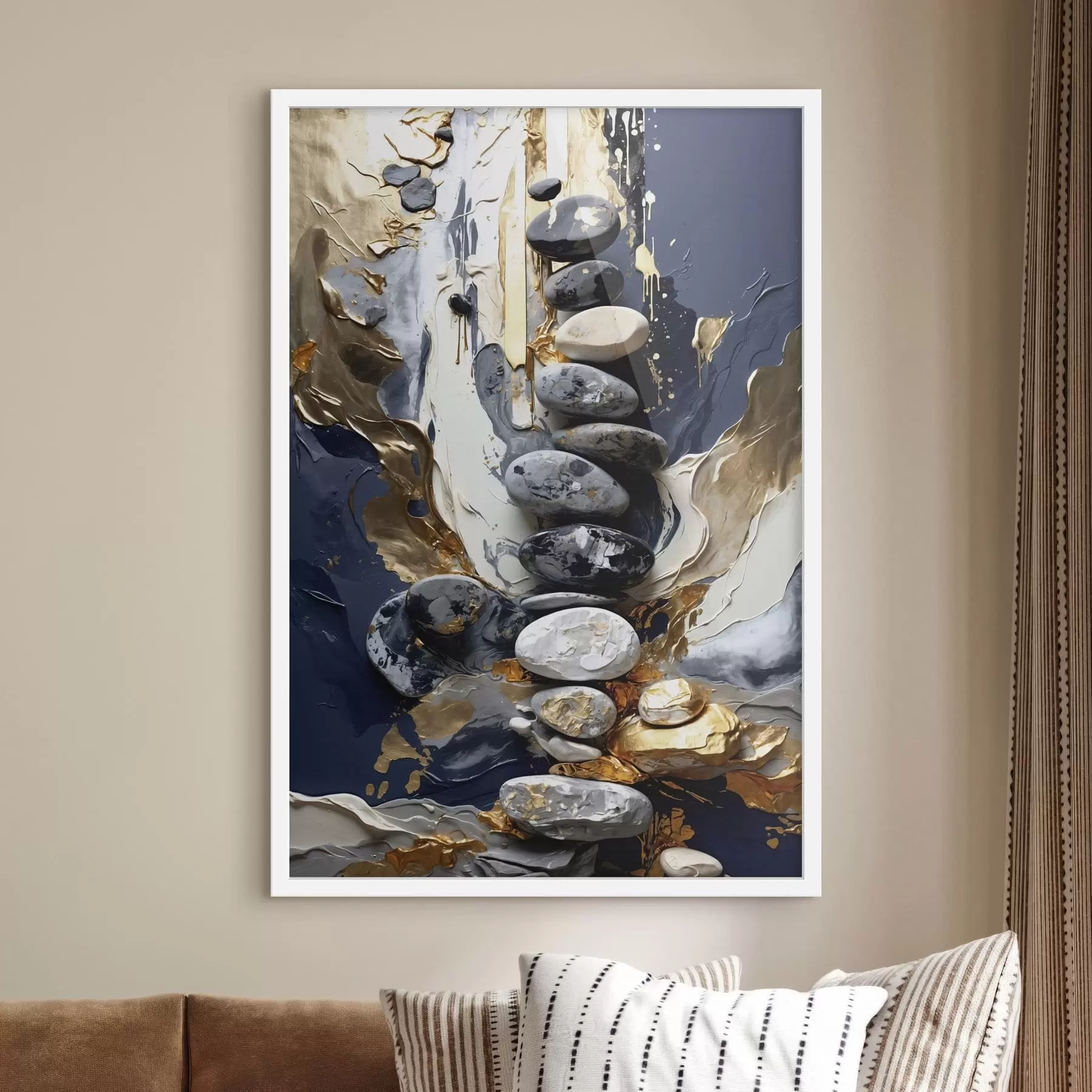 Fototapety Abstraktná kompozícia s kameňmi a textúrovanými ťahmi f48362