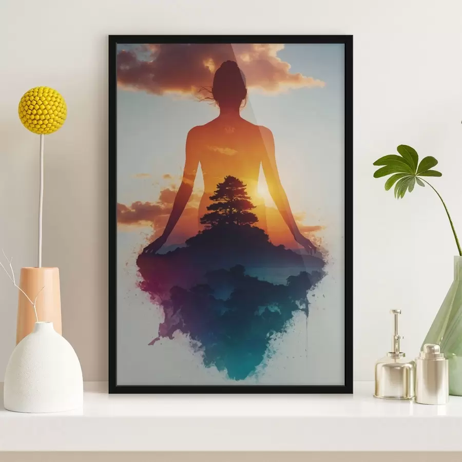 Fototapety Ľudská silueta na pozadí krajiny pri západe slnka f48364