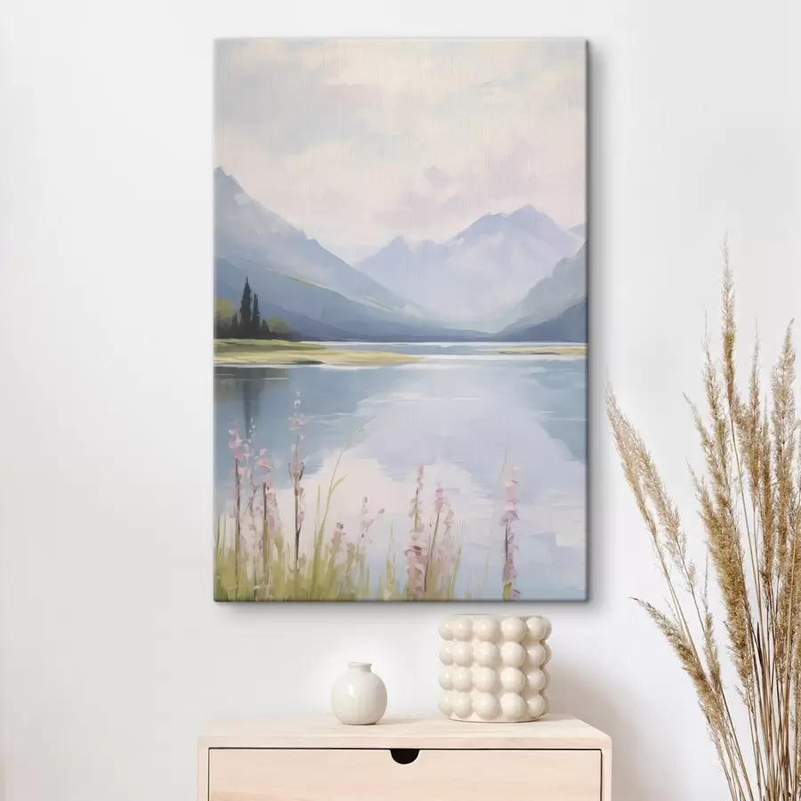 Obraz Jazero v blízkosti hôr imitácia maľby s48503