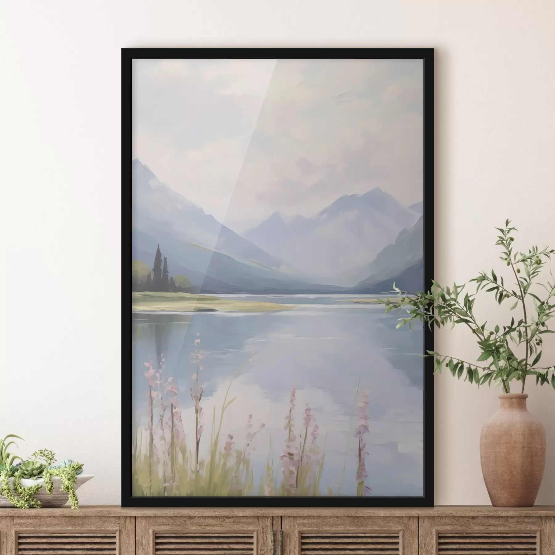 Fototapety Jazero v blízkosti hôr imitácia maľby f48503